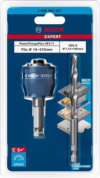 Adaptateur Bosch EXPERT Power Change Plus Hex 11 Foret HSS-G 7,15 x 105 mm (2608900527) carbure multi-matériaux - successeur du 2608594258