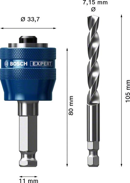 Adaptateur Bosch EXPERT Power Change Plus Hex 11 Foret HSS-G 7,15 x 105 mm (2608900527) carbure multi-matériaux - successeur du 2608594258