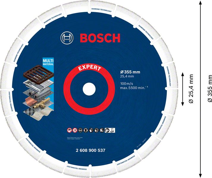 Disque à tronçonner Bosch Expert Diamond Metal Wheel 355 x 25,4 mm (2608900537) Technologie diamantée pour scies à tronçonner/scie à essence