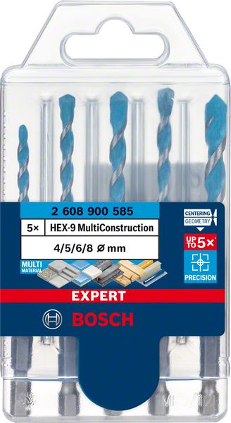 Bosch Expert HEX-9 Multi Construction Bohrer Set 5 tlg. ( 2608900585 ) 4 / 5 / 6 / 6 / 8 mm Centering Geometry - Toolbrothers