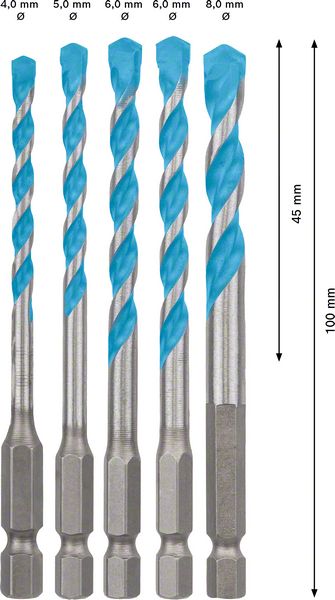 Bosch Expert HEX-9 Multi Construction Bohrer Set 5 tlg. ( 2608900585 ) 4 / 5 / 6 / 6 / 8 mm Centering Geometry - Toolbrothers