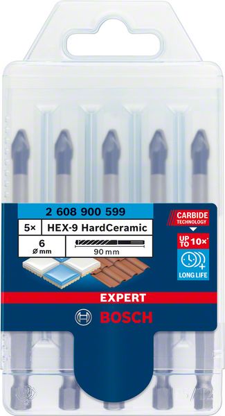 Bosch EXPERT HEX-9 HardCeramic Dachziegel Bohrer Set 6,0 x 90 mm 5 tlg. ( 2608900599 ) Carbide Technology - Toolbrothers