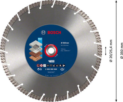 Disque à tronçonner diamanté Bosch Expert MultiMaterial 350 x 3,3 x 25,40 mm (2608900666) Technologie diamant pour scies à table / scies à essence