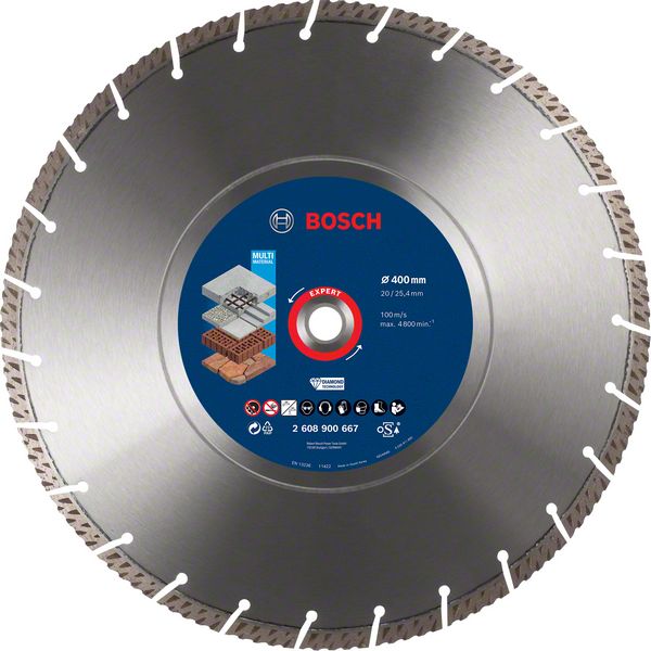 Disque à tronçonner diamanté Bosch Expert MultiMaterial 400 x 3,3 x 25,40 mm (2608900667) Technologie diamantée pour scies à table / scies à essence