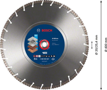 Disque à tronçonner diamanté Bosch Expert MultiMaterial 400 x 3,3 x 25,40 mm (2608900667) Technologie diamantée pour scies à table / scies à essence