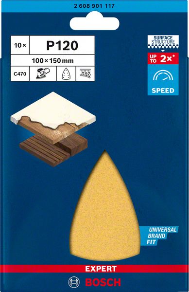 Papier abrasif Bosch EXPERT C470 100 x 150 mm 7 trous G 120 10 pièces (2608901117) pour ponceuses multiples