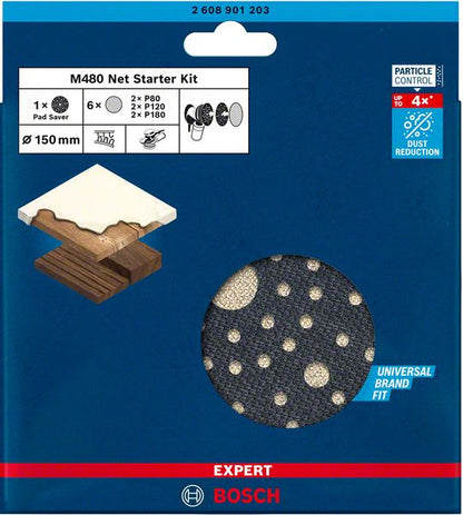 Bosch Expert M480 Starter Set Set de feuilles abrasives à structure maillée 7 pièces 150 mm (2608901203) Abrasif à mailles pour ponceuses excentriques