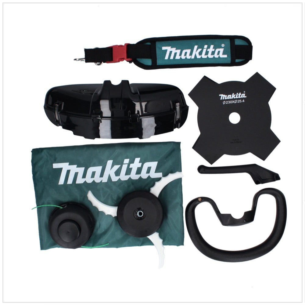 Makita UR 003 GD101 Akku Freischneider 40 V Brushless IPX4 + Akku 2,5 Ah + Schultergurt + Messerkopf + Fadenkopf + Schlagmesser + Tasche - ohne Ladegerät