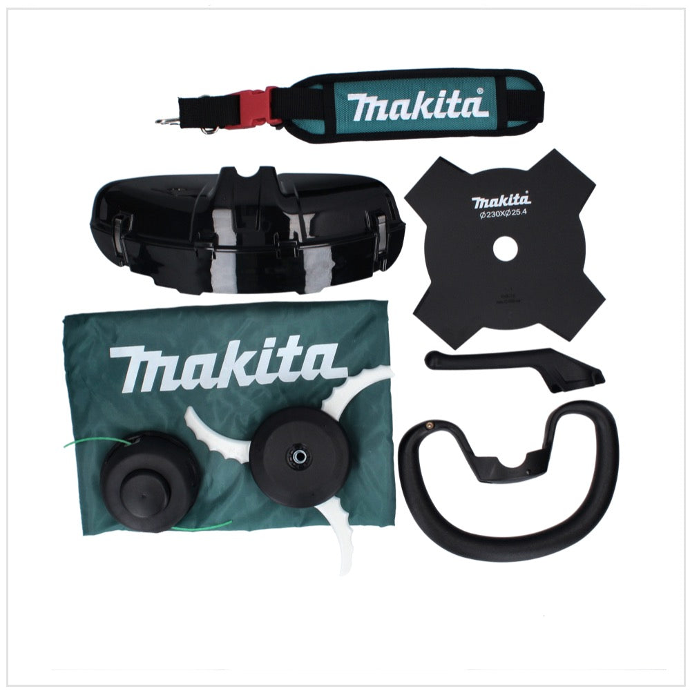 Makita UR 003 GD101 débroussailleuse à batterie 40 V brushless IPX4 + batterie 2,5 Ah + chargeur + bandoulière + tête de couteau + tête de fil + couteau à mouche + sac