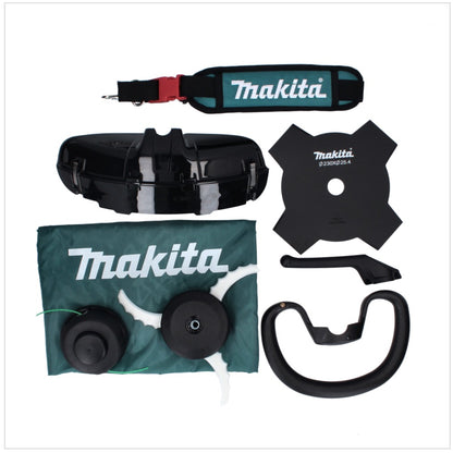 Makita UR 003 GM201 débroussailleuse à batterie 40 V sans balais IPX4 + 2x batteries 4,0 Ah + chargeur + bandoulière + tête de couteau + tête de fil + couteau à mouche + sac