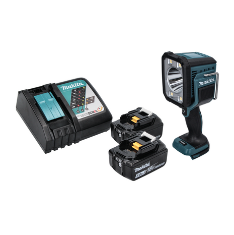 Makita DML 812 RT lampe de poche projecteur à main LED sur batterie 18 V 1250 lm + 2x batteries 5,0 Ah + chargeur