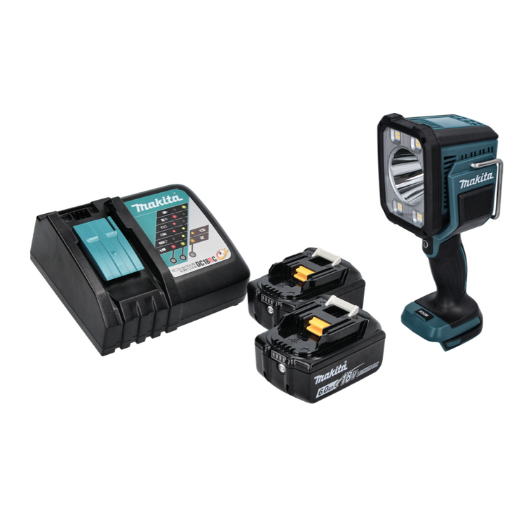 Makita DML 812 RG lampe de poche LED à batterie 18 V 1250 lm + 2x batteries 6,0 Ah + chargeur