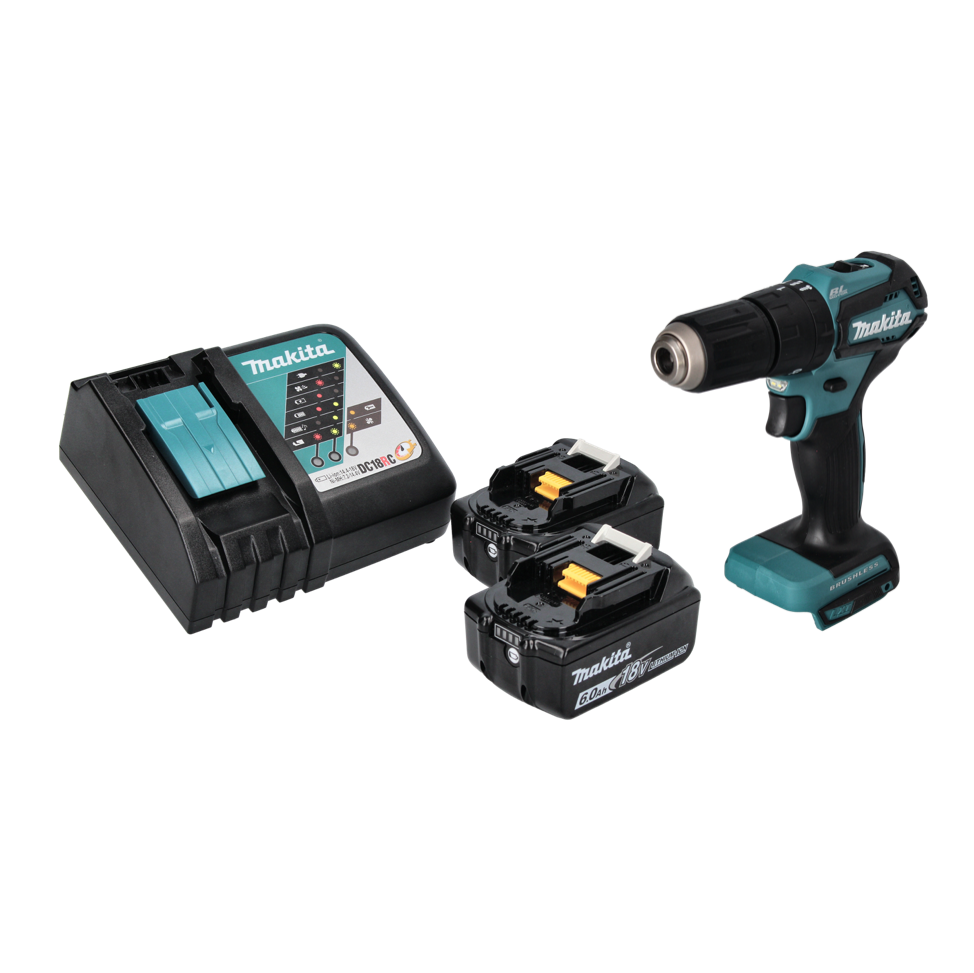 Makita DHP 483 RG perceuse à percussion sans fil 18 V 40 Nm sans balais + 2 batteries 6,0 Ah + chargeur