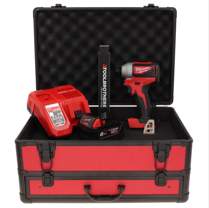 Clé à chocs sans fil Milwaukee M18 BLID2-601FC TX 18 V 180 Nm 1/4" brushless + 1x batterie 6,0 Ah + chargeur + mètre pliant + coffret TX