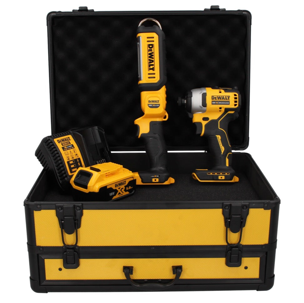 Clé à chocs sur batterie DeWalt DCF 809 P1 TX 18 V sans balais + lampe sur batterie DCL 050 18 V + 1x batterie 5,0 Ah + chargeur + coffret TX