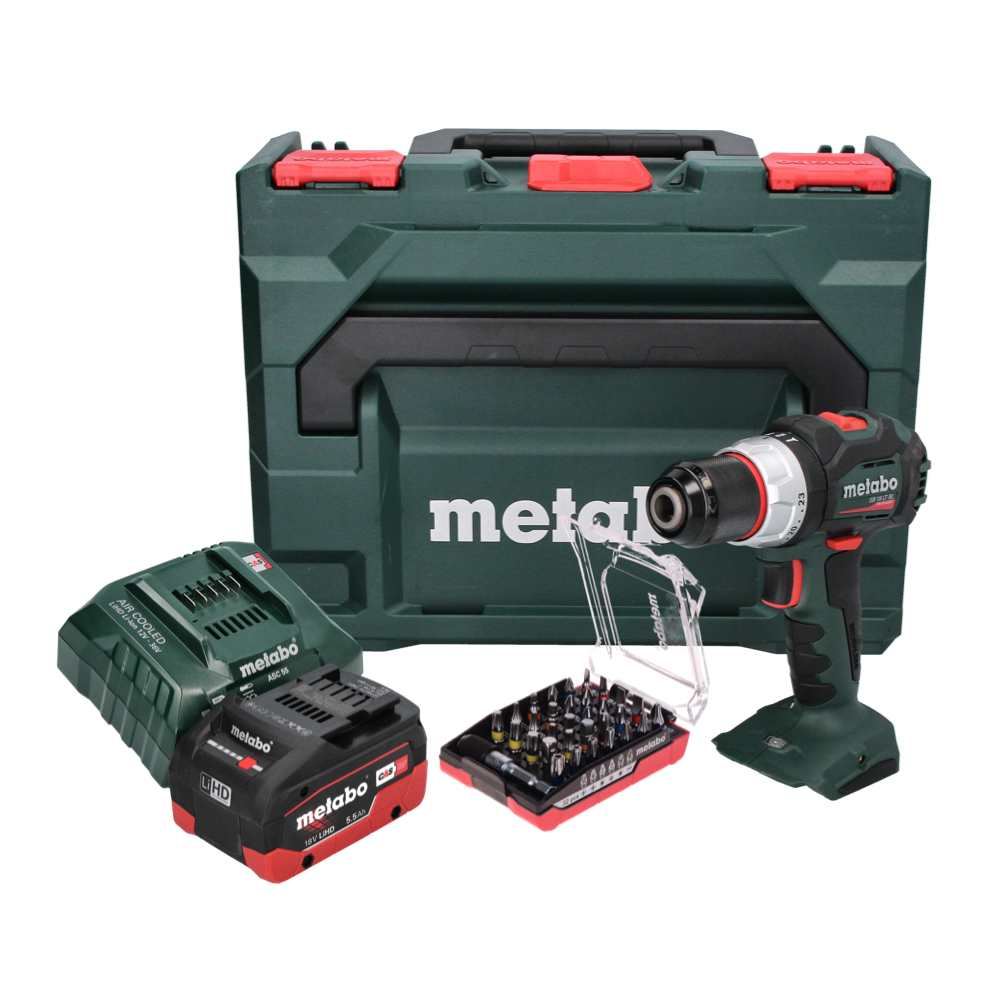 Perceuse à percussion sans fil Metabo SB 18 LT BL 18 V 75 Nm sans balais + 1 batterie 5,5 Ah + chargeur + jeu d'embouts 32 pièces + métaBOX