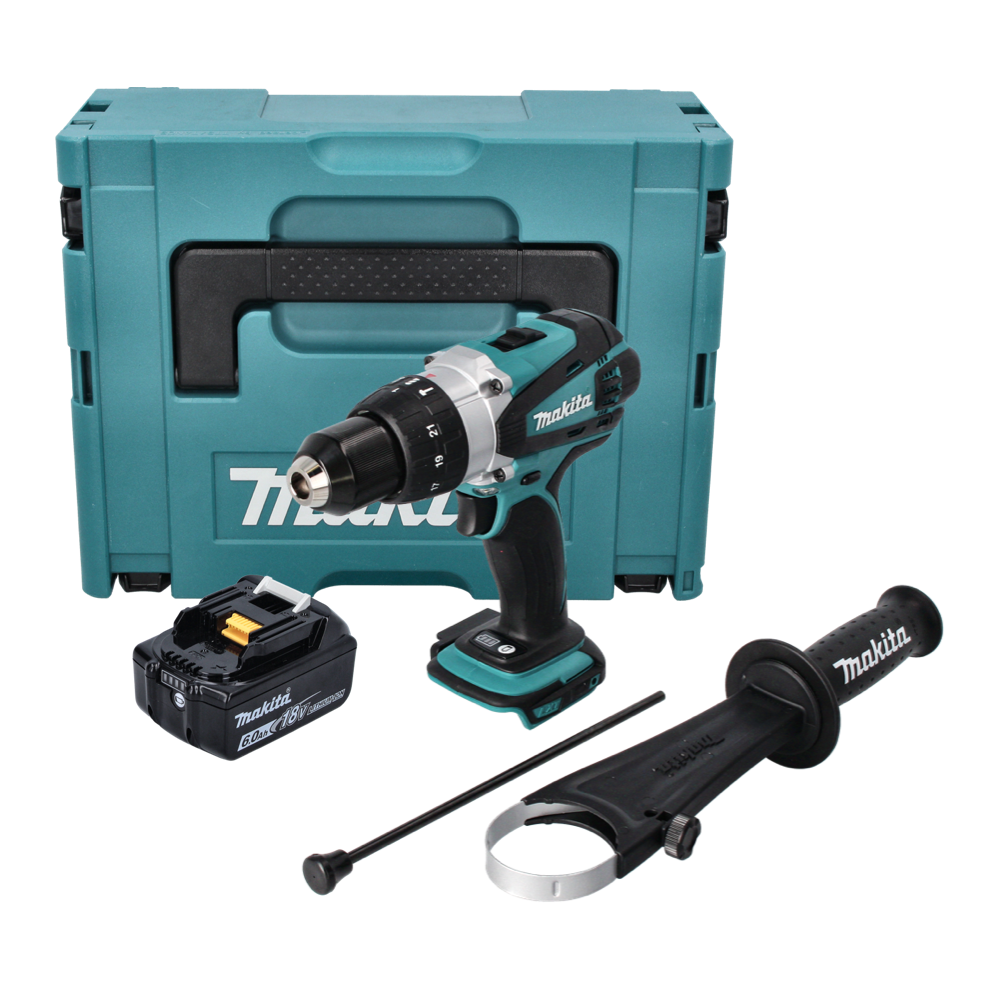 Makita DHP 458 G1J Akku Schlagbohrschrauber 18 V 91 Nm + 1x Akku 6,0 Ah + Makpac - ohne Ladegerät