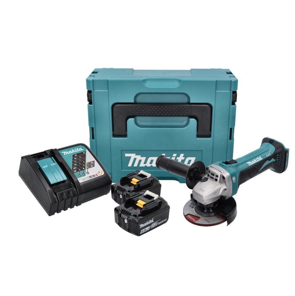 Meuleuse d'angle sur batterie Makita DGA 452 RGJ 18 V 115 mm + 2x batteries 6,0 Ah + chargeur + Makpac