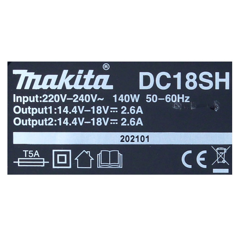 Makita DC 18 SH Doppel Ladegerät 2x 14,4 V 2x 18 V ( 36 V ) LXT ( 199687-4 ) 2,6 Ampere Ladestrom