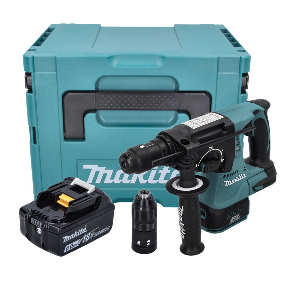 Makita DHR 243 G1J marteau perforateur sans fil 18 V 2,0 J SDS plus sans balais + 1x batterie 6,0 Ah + Makpac - sans chargeur