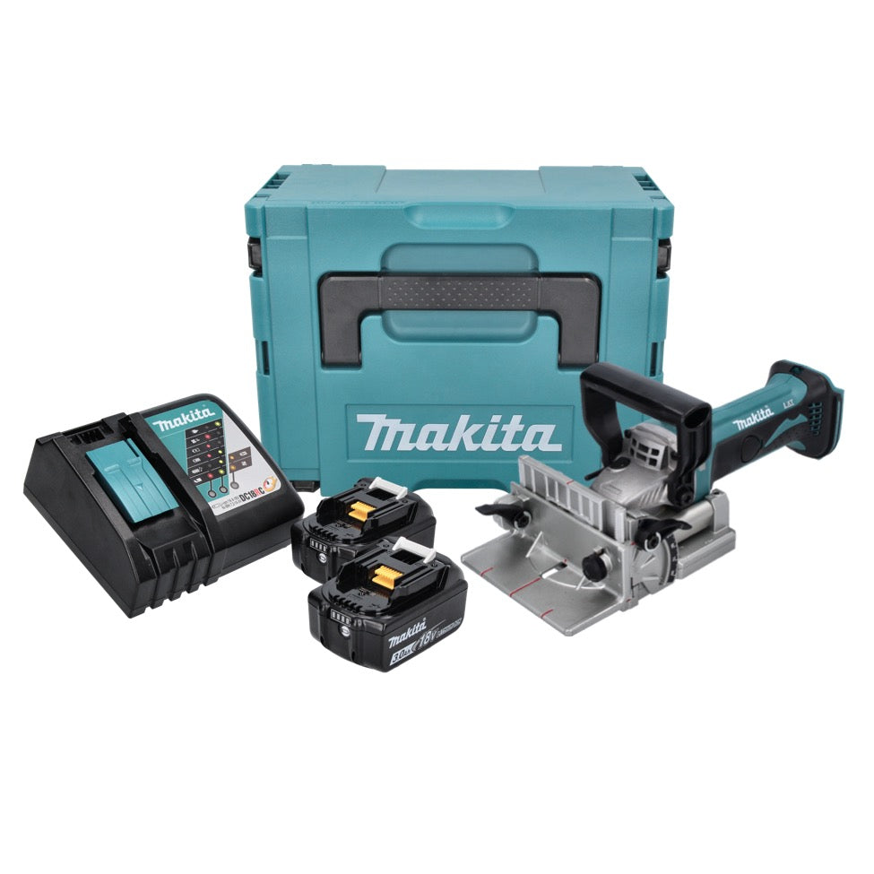 Makita DPJ 180 RFJ Akku Nutfräse 18 V 100 mm + 2x Akku 3,0 Ah + Ladegerät + Makpac - Toolbrothers