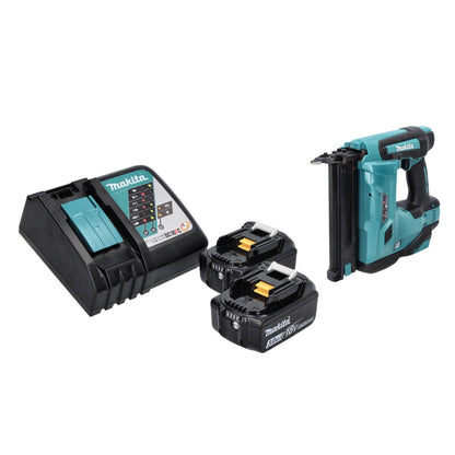 Cloueur à tête d'emballage sur batterie Makita DBN 500 RF 18 V 15-50 mm + 2x batteries 3,0 Ah + chargeur