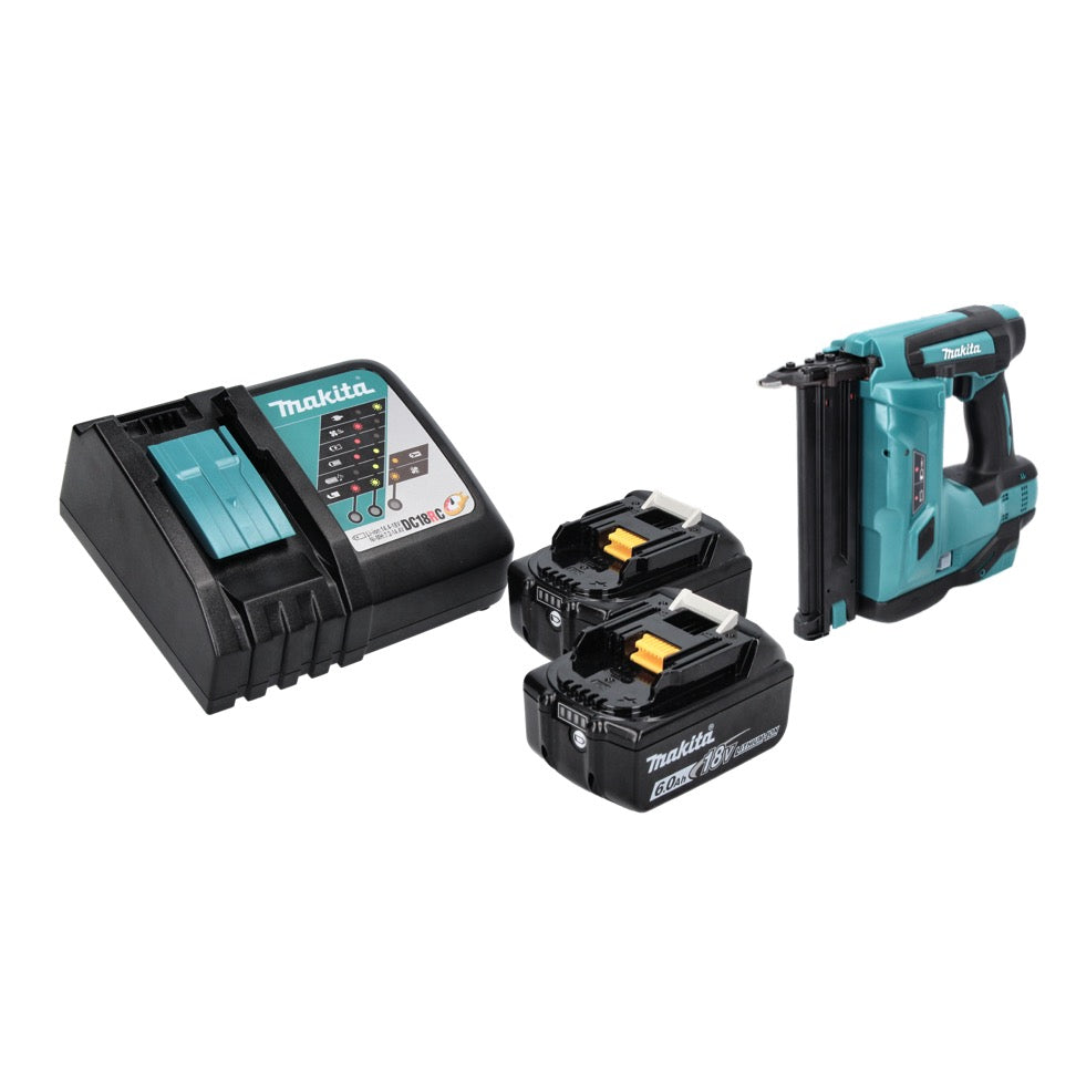 Makita DBN 500 RG cloueuse à tête d'emballage avec batterie 18 V 15-50 mm + 2x batteries 6,0 Ah + chargeur