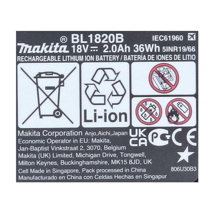 Kit d'alimentation sur batterie Makita 18 V avec 2x batterie BL 1820 B 2,0 Ah (2x 197254-9)