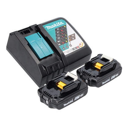 Kit source d'alimentation Makita 18 V avec 2x batterie BL 1820 B 2,0 Ah (2x 197254-9) + chargeur DC 18 RC (195584-2)