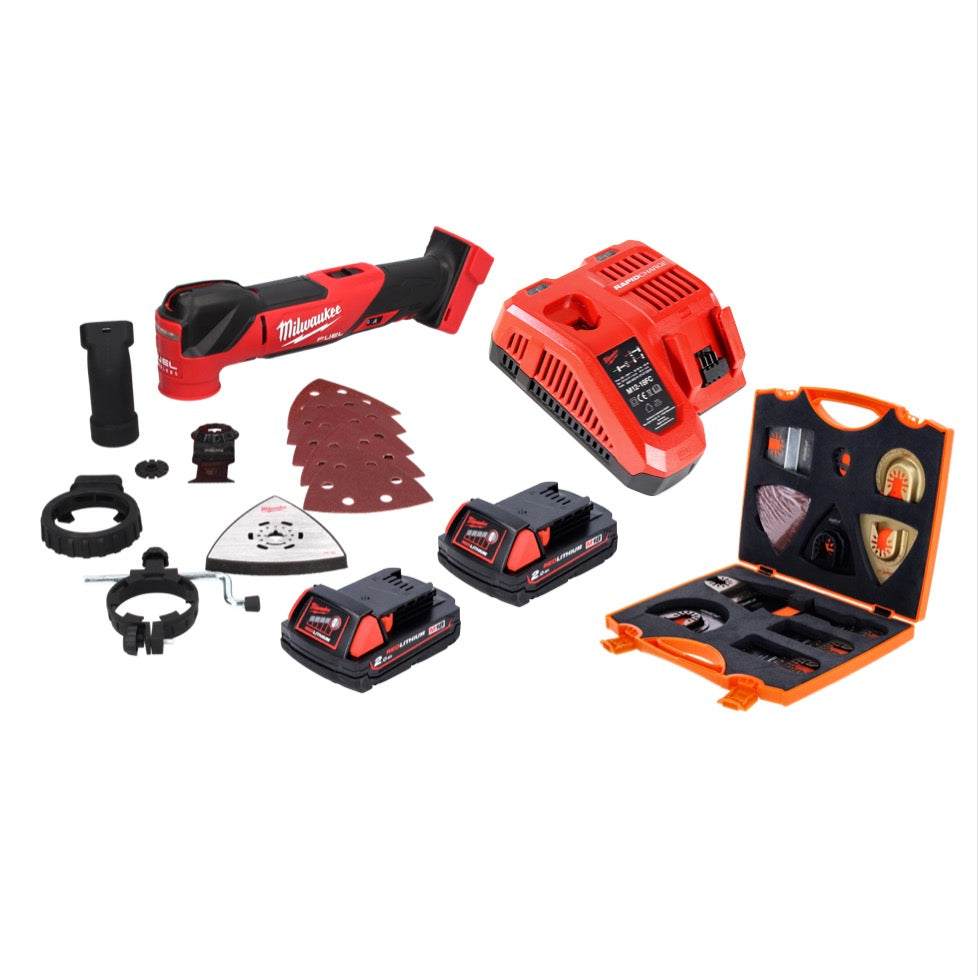 Milwaukee M18 FMT-202 FC Akku Multitool 18 V Brushless + 2x Akku 2,0 Ah + Ladegerät + 20 tlg. Zubehör Set