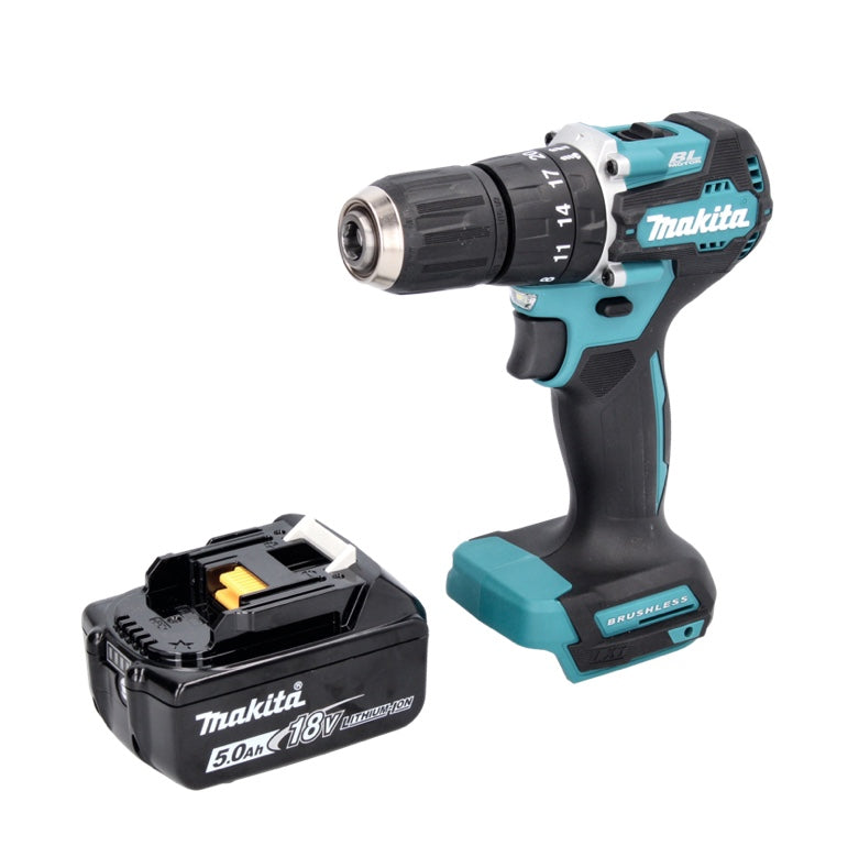 Makita DHP 487 T1 Akku Schlagbohrschrauber 18 V 40 Nm Brushless + 1x Akku 5,0 Ah - ohne Ladegerät - Toolbrothers