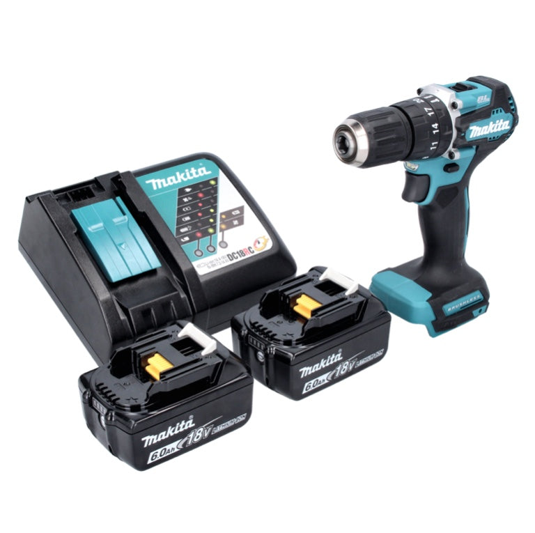 Makita DHP 487 RG Akku Schlagbohrschrauber 18 V 40 Nm Brushless + 2x Akku 6,0 Ah + Ladegerät - Toolbrothers