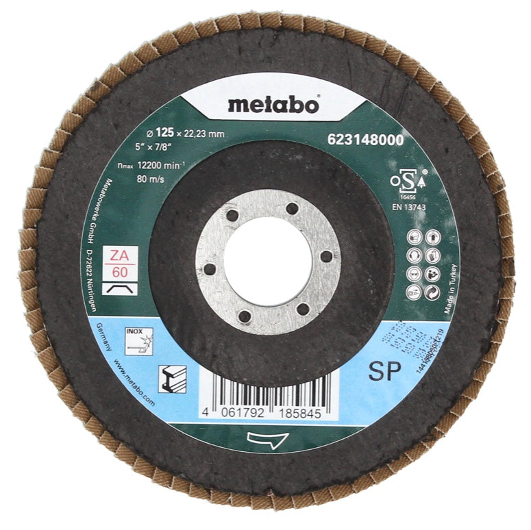 Disque abrasif à lamelles Metabo disque dentelé P 60 125 mm 22,23 mm (10 x 623148000) pour meuleuse d'angle