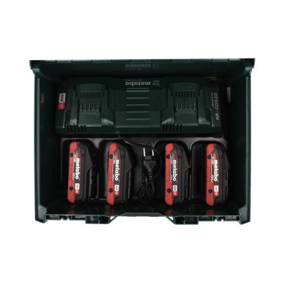 Kit de base Metabo 18 V LiHD + 4x batteries 4,0 Ah + chargeur ASC 145 DUO + ​​metaBOX