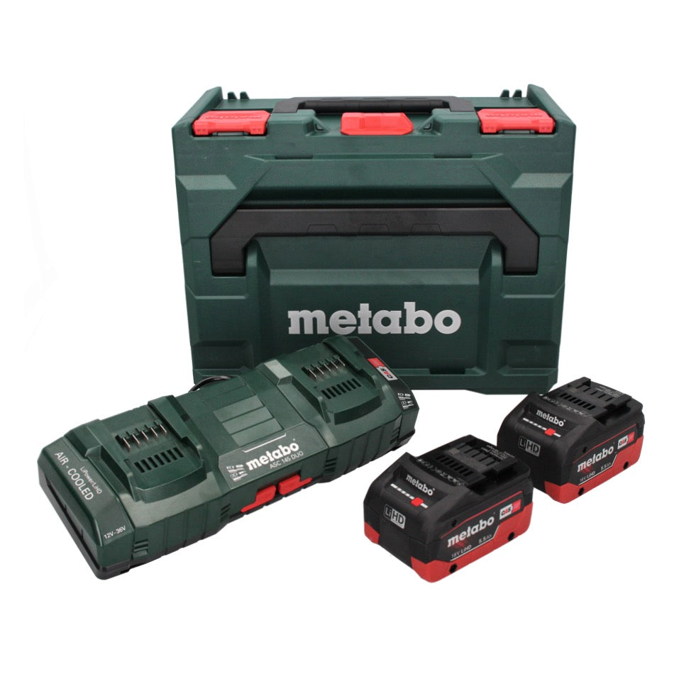 Kit de base Metabo 18 V LiHD + 2x batterie 5,5 Ah + chargeur ASC 145 DUO + ​​metaBOX