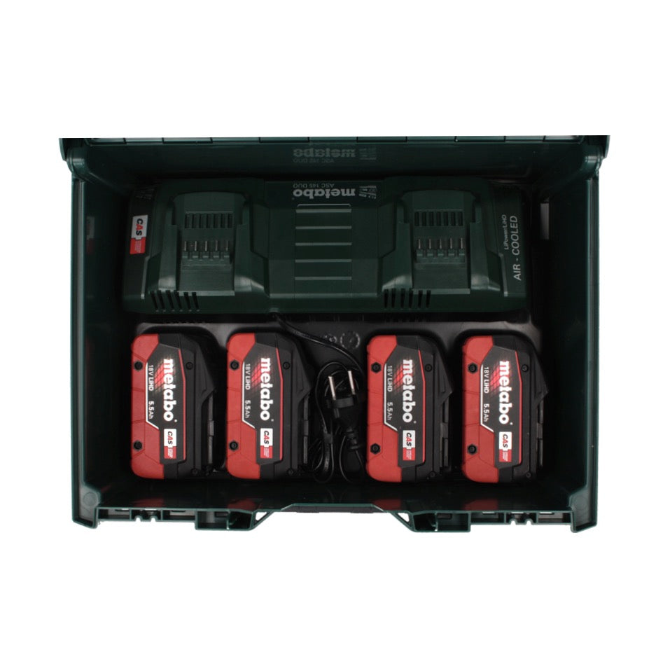 Kit de base Metabo 18 V LiHD + 4x batteries 5,5 Ah + chargeur ASC 145 DUO + ​​metaBOX