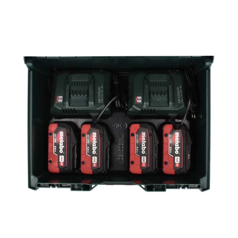 Kit de base Metabo 18 V LiHD + 4x batterie 8,0 Ah + 2x chargeur ASC 55 + métaBOX