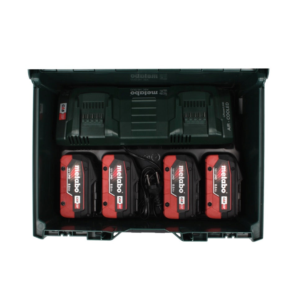 Kit de base Metabo 18 V LiHD + 4x batteries 8,0 Ah + chargeur ASC 145 DUO + ​​metaBOX