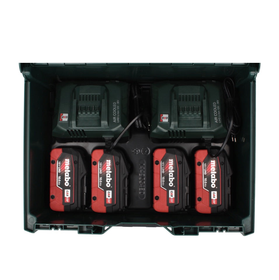 Kit de base Metabo 18 V LiHD + 4x batteries 10,0 Ah + 2x chargeur ASC 55 + metaBOX