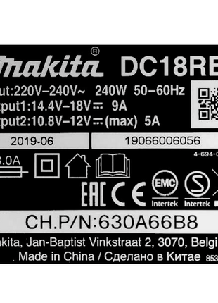 Chargeur rapide Makita DC 18 RE Multi 10,8 - 12 V / 14,4 - 18 V (198720-9) pour batterie Li-Ion