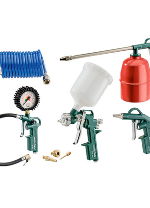 Metabo LPZ 7 set d'outils à air comprimé (601586000) soufflette + jauge de gonflage des pneus + pistolet à peinture + pistolet + tuyau spiralé