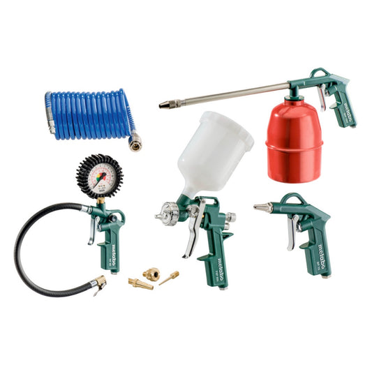 Metabo LPZ 7 set d'outils à air comprimé (601586000) soufflette + jauge de gonflage des pneus + pistolet à peinture + pistolet + tuyau spiralé