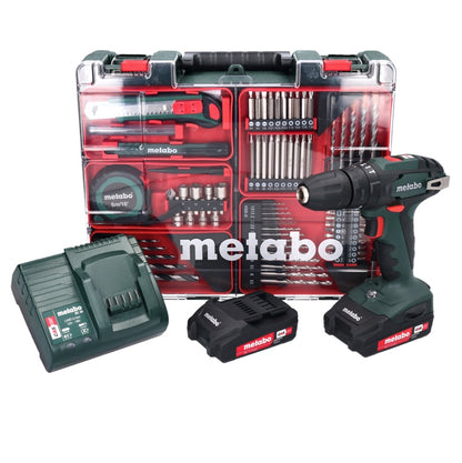 Metabo SB 18 set perceuse à percussion sans fil 18 volts 48 Nm (602245880) + 2x batteries 2,0 Ah + chargeur + jeu de forets 88 pièces + mallette