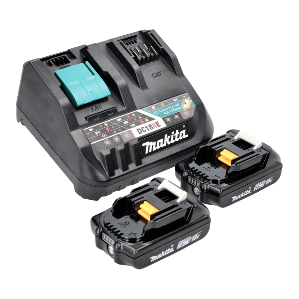 Kit d'alimentation Makita 18 V avec 2 batteries BL 1820 B 2,0 Ah (2x 197254-9) + chargeur multi-rapide DC 18 RE (198720-9)