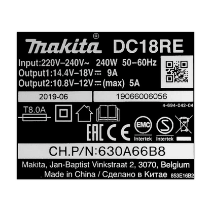 Kit d'alimentation Makita 18 V avec 2 batteries BL 1830 B 3,0 Ah (2x 197599-5) + chargeur multi-rapide DC 18 RE (198720-9)