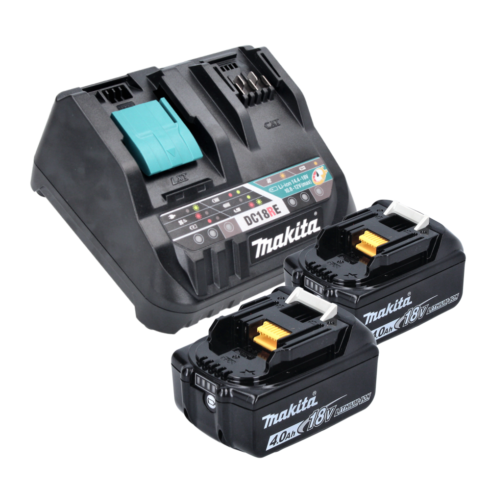 Kit d'alimentation Makita 18 V avec 2 batteries BL 1840 B 4,0 Ah (2x 197265-4) + chargeur multi-rapide DC 18 RE (198720-9)