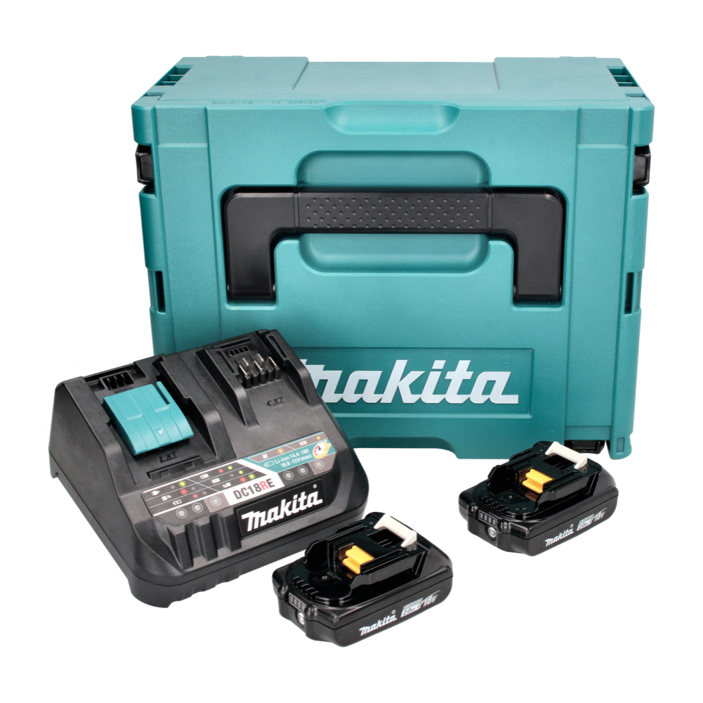 Kit source d'alimentation Makita 18 V avec 2 batteries BL 1820 B 2,0 Ah (2x 197254-9) + chargeur multi-rapide DC 18 RE (198720-9) + Makpac