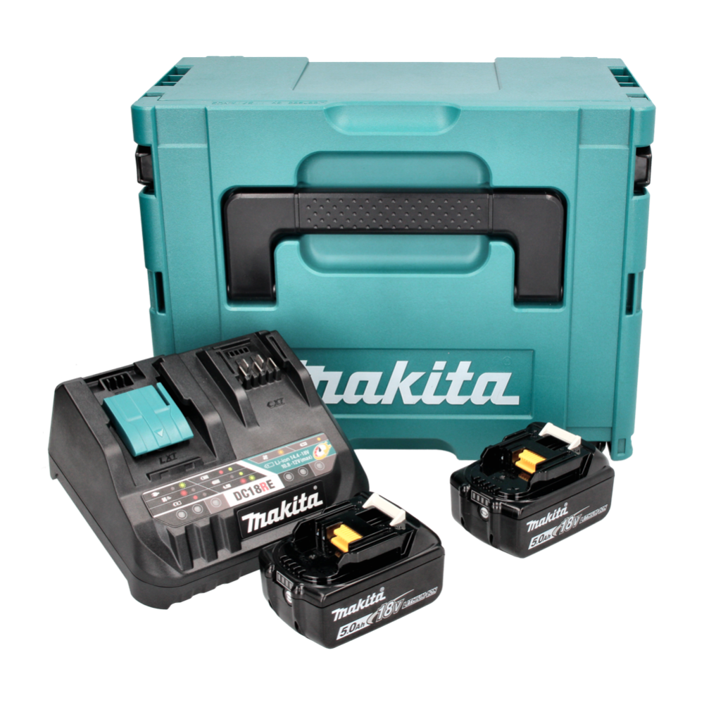 Kit d'alimentation Makita 18 V avec 2 batteries BL 1850 B 5,0 Ah (2x 197280-8) + chargeur multi-rapide DC 18 RE (198720-9) + Makpac