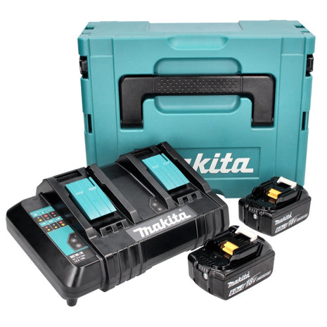 Kit d'alimentation Makita 18 V avec 2 batteries BL 1860 B 6,0 Ah (197422-4) + double chargeur DC 18 SH (199687-4) + Makpac