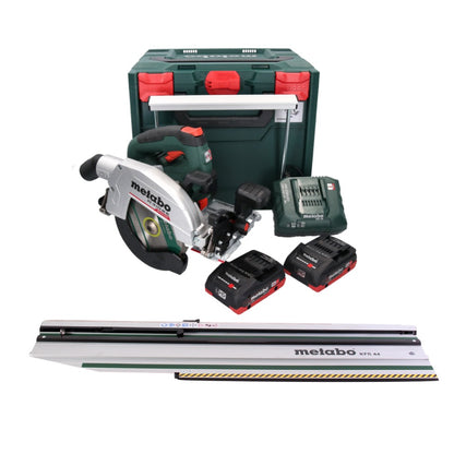 Scie circulaire sur batterie Metabo KS 18 LTX 66 BL 18 V 165 mm + 2x batteries 4,0 Ah + chargeur + rail de capuchon + métaBOX